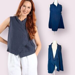 Bryan Walker Koryo Vest Top Lagenlook Linen Blue Size XS